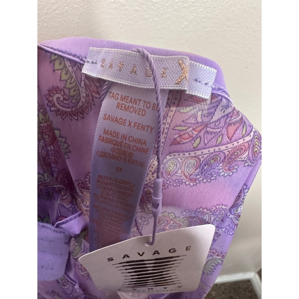 Savage X Fenty Purple Paisley Sheer Mesh Stirrup Leggings Strappy V-Waist 3X NWT - Picture 6 of 8